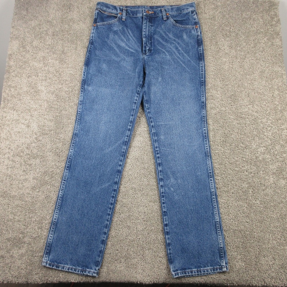 Wrangler Jeans Mens 36x34 Blue Cowboy Cut Slim Western Faded Patch Denim Pants
